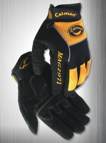 Genuine CAIMAN HI-Vis Deer Skin BLACK/GOLD Mechanics Glove (X -Large)