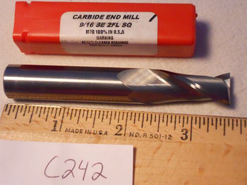 1 NEW 9/16&#034; DIAMETER CARBIDE END MILLS. 2 FLUTE. 9/16&#034; SHANK. MADE IN USA [C242]