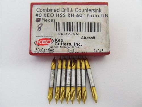 KEO 10032-TIN, #0, HSS, TiN, 1/32&#034; Combined Drill &amp; Countersink Bits - 8 each