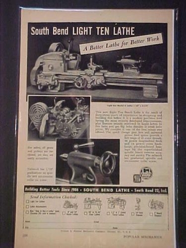 RARE~South Bend Machinist Tool Machine Lathe ART PRINT AD~ ORIGINAL ANTIQUE 1951