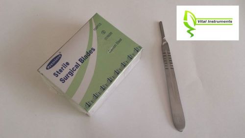 100 Surgical Scalpel Blades #25 Sterile Carbon Steel + 1 Scalpel handle # 4 NEW!