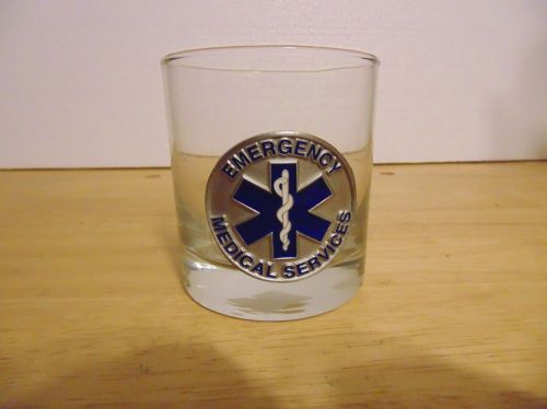 EMS drink glass, brand new, pewter Star of Life emblem on side