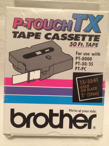 BROTHER P-TOUCH TX-3541 1&#034; GOLD ON BLACK-50Ft. TAPE-NEW IN BOX - FREE SHIPPING