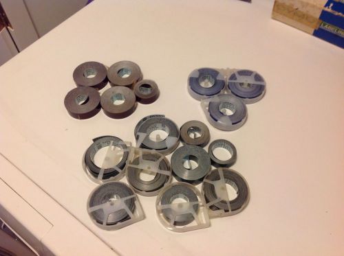 Dymo labeling tape 1/2&#034; inch, mixed lot of 17 partial rolls, blue, brown, green for sale