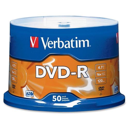 Verbatim 95101 DVD-R, DVD-R Discs, 4.7GB, 16x, Spindle, Matte Silver, 50/Pack