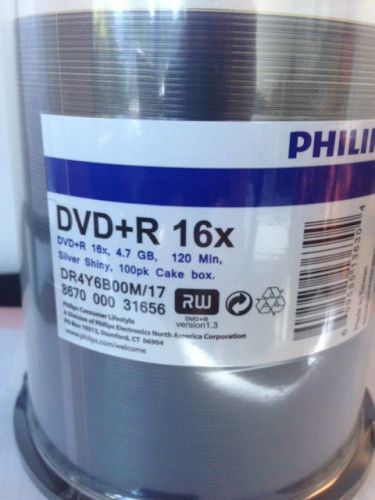 100 Philips 16x DVD+R Silver Shiny Thermal Printable Blank DVD Media Free Ship