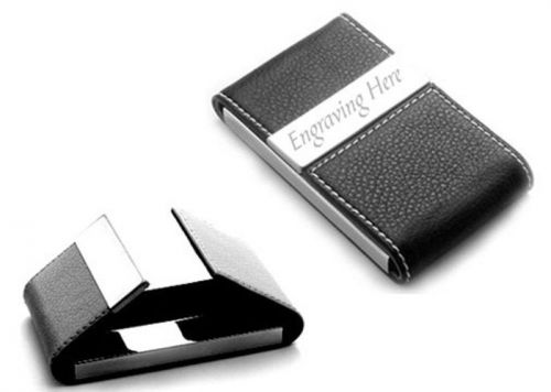 custom personalize Leather-Double Flip-Business Card Case w/Free engraving
