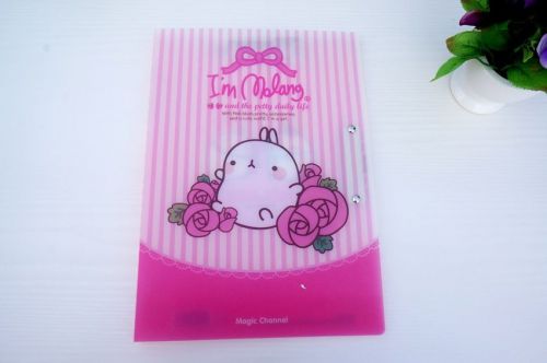 Molang cute Office A4 Paper File Folder, Double Lever File Cover : Pink Flower
