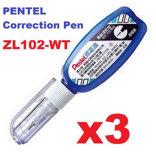 3x Pentel Correction Fluid Pen White Out Fine Point Tip Correct ZL102-WT Japan