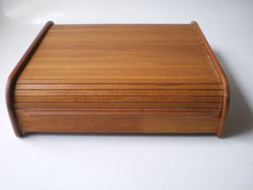 Vintage EA Ltd. Teak Roll Top Box Desk Organizer Tambour Modern Mid-Century