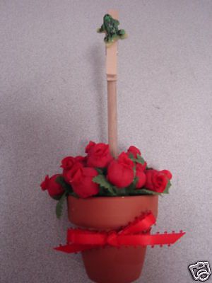 Topiary Noteclip Note Clip Holder Red Roses Frog