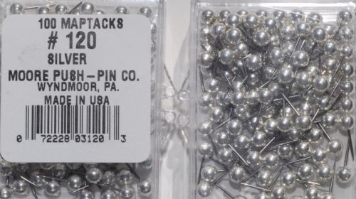 1/8 Inch Map Tacks - Silver  by Moore Push Pin