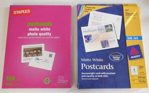 Mip staples 100 matte white postcards ink jet &amp; avery 8387 open pkg 8x4 cards for sale