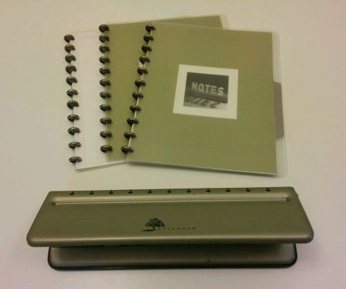 Levenger circa lot: paper desk punch + 33 silver discs rings + 6 notebook covers for sale