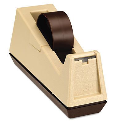 Heavy-Duty Weighted Desktop Tape Dispenser, 3&#034; Core, Plastic, Putty/Brown