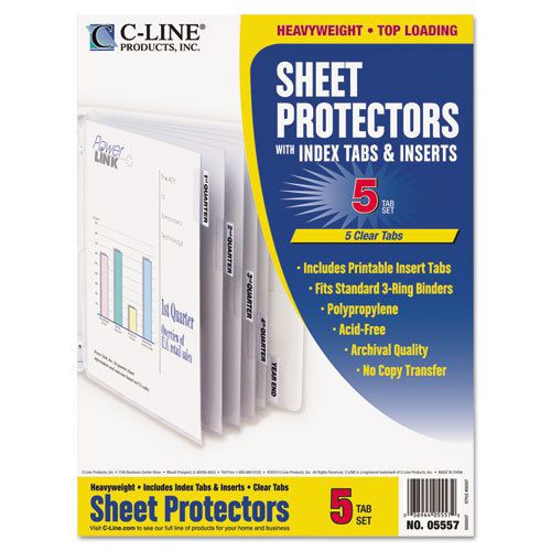 Polypropylene Sheet Protectors with Index Tabs, Clear Tabs, 11 x 8 1/2, 5/ST