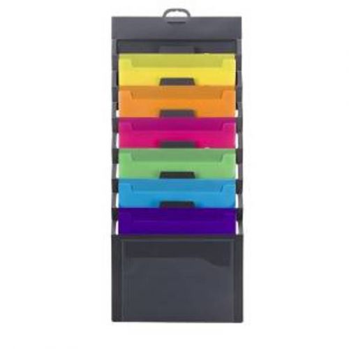 Smead Cascading Vertical Wall Organizer, 6 Bright Color Pockets, Gray