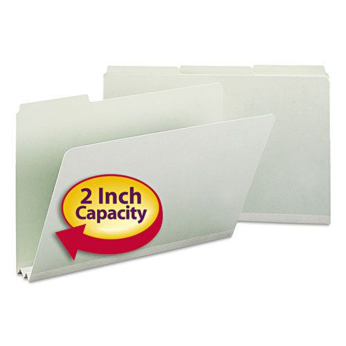 Recycled folders, two inch expansion, 1/3 top tab, legal, gray green, 25/box for sale
