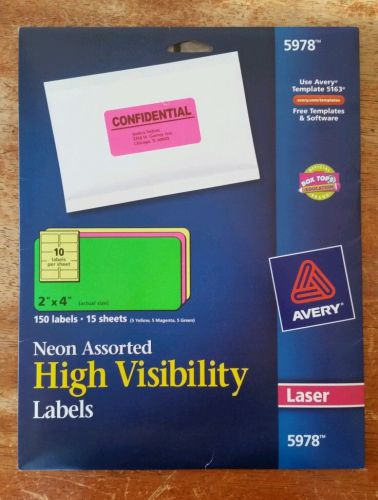 Avery  High-Visibility Laser Labels, 2 x 4, Assorted Neons, 150/Pack - AVE5978