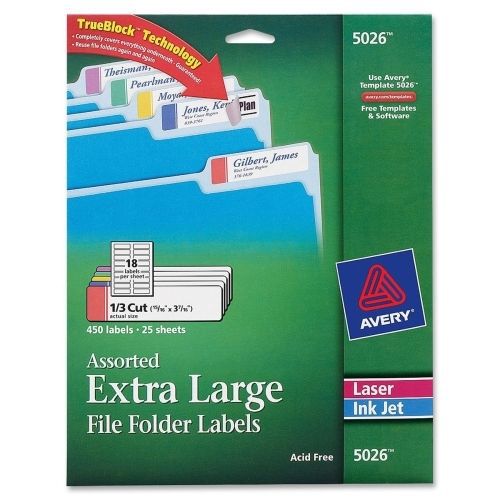 Avery Extra Large Filing Label - 0.93&#034;Wx3.43&#034;L -450/Pack - Laser -Assorted
