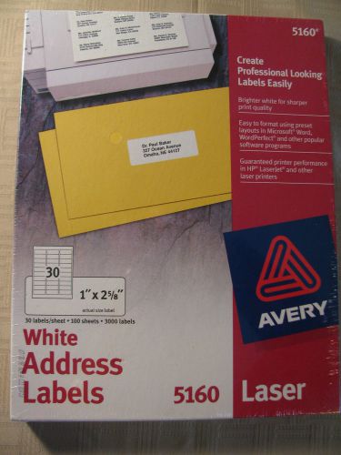 Avery 5160 Address Labels 3000 labels 1&#034;x2-5/8&#034; New in Box and Sealed!