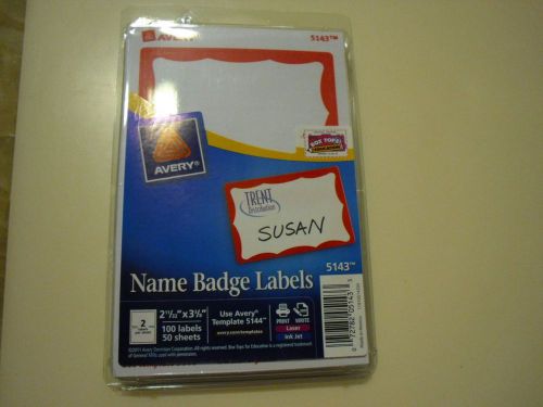New 100 PK Avery Red Border Badges Name Tags ID Labels Adhesive Peel Label 5143