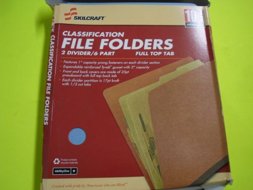 New ! 10PK Skilcraft Classification File Folders 2 Divider 6 part Full Top Tab