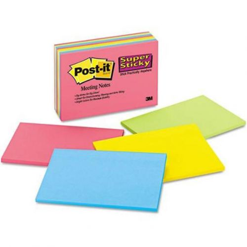 Post-it super sticky notes--assorted, 6 x 4 inches, 45-sheet pad (8 pack) for sale