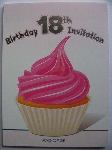 18th Birthday Party Invitation Pad Pink Cupcake Invites Partyware Pad Of 25