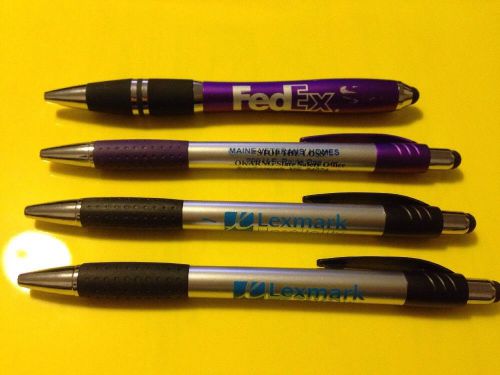 Lot Of 4 (2-In-1) Ballpoint Retractable Pens Black Ink Stylus Misprints Grip