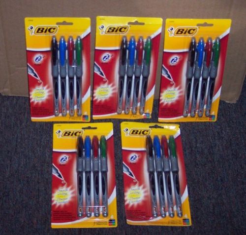 5 pkgs bic z4+ roller ball pens 4 pk asst colors - 20 fine pt pens - 4 colors for sale