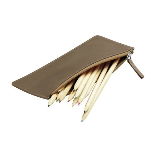 LUCRIN - Flat Pencil Holder - Smooth Cow Leather - Dark taupe