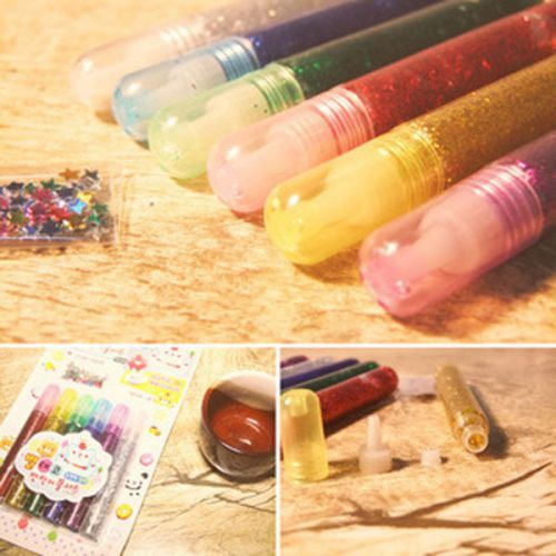 6Pc Set Rainbow DIY Album Greet Diary Color Flashlight Draw Pen Child Study Gift