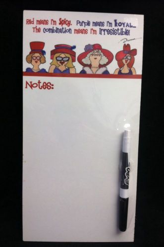 Red hatters  dry erase board red hat purple dress 12&#034; x 6&#034; red means I&#039;m spicy