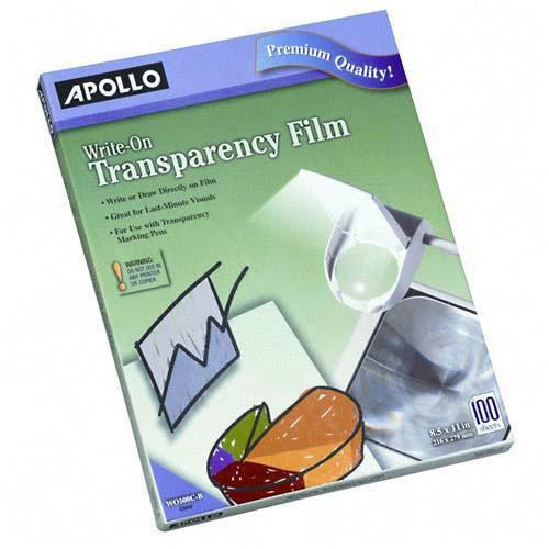 Apollo WO100CB Write On Transparency Film. Sold as Box of 100 Sheets
