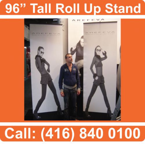 LOT OF 2 - EXTRA TALL Trade Show Retractable Banner Stands 34*96&#034; + FREE PRINTS