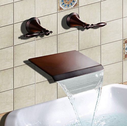 Oil-rubbed Bronze Wall Mount Basin Mixer Faucet Dual Handle Bathroom Sink Faucet