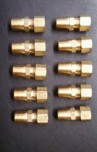 Lot of 10 Parker 68C-4-4 brass compression fittings 1/4&#034;  OD tube x 1/4&#034; NPT.