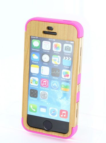 Durable Triple Layer Hard Soft Combo Wood Hybrid Defender case for iPhone5s/5