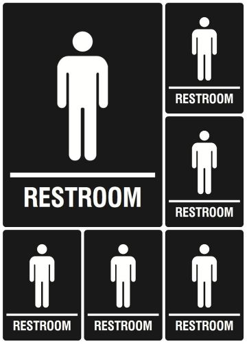 Six Boys RESTROOM Signs Men Bathroom Boy Room Black Wall Hanging Sign Black USA