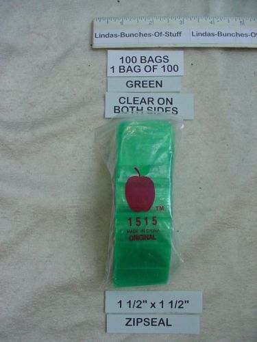 100 Green 1 1/2&#034; X 1 1/2&#034; 2M Plastic Zipseal Bags