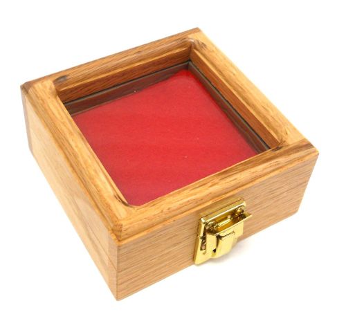 Small oak wood glass top red awards medals pins pocket watch display case for sale