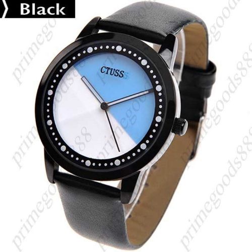 Unisex pu leather round quartz analog wrist watch in black free shipping for sale