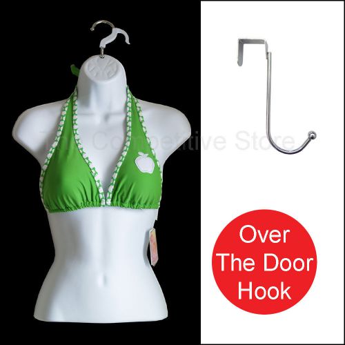 White female torso mannequin form for s-m sizes + chrome over the door hook for sale