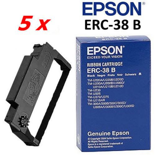 New EPSON 5 Pack of ERC-38B ERC38B Genuine Printer Ribbon Cartridges BLACK
