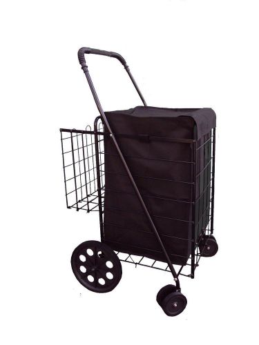 Folding Shopping Cart Jumbo Double Basket Black Light Liner Options Swivel Laund
