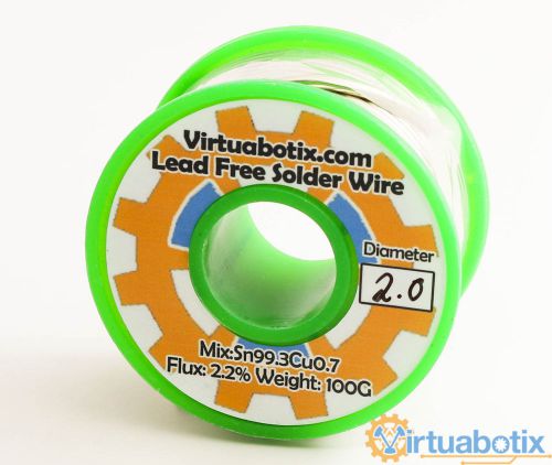 Virtuabotix 100g RHOS 2mm Lead Free Solder (2.2% Flux)