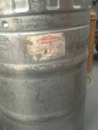 Vintage Stainless Steel Budweiser beer Keg half barrel. BREWING, BAR DECOR.