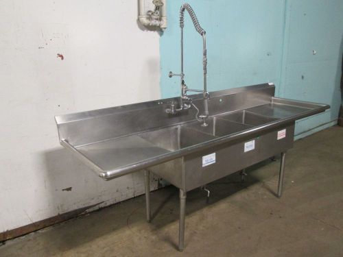 H.D. COMMERCIAL 3 COMPARTMENT S.S. SINK w/T&amp;S FAUCET/RINSE SPRAYER, DRAIN LEVER