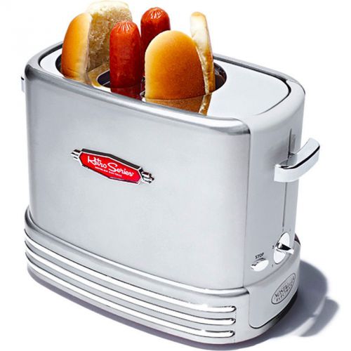 New Pop-Up Hot Dog Cooker &amp; Bun Toaster Retro Platinum Countertop Hotdog Machine